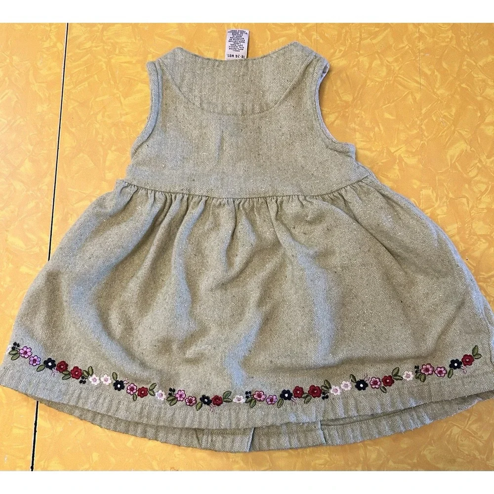 VTG Y2K Gymboree Green Knit Dress Floral Cottagecore Embroidered 18-24 Months